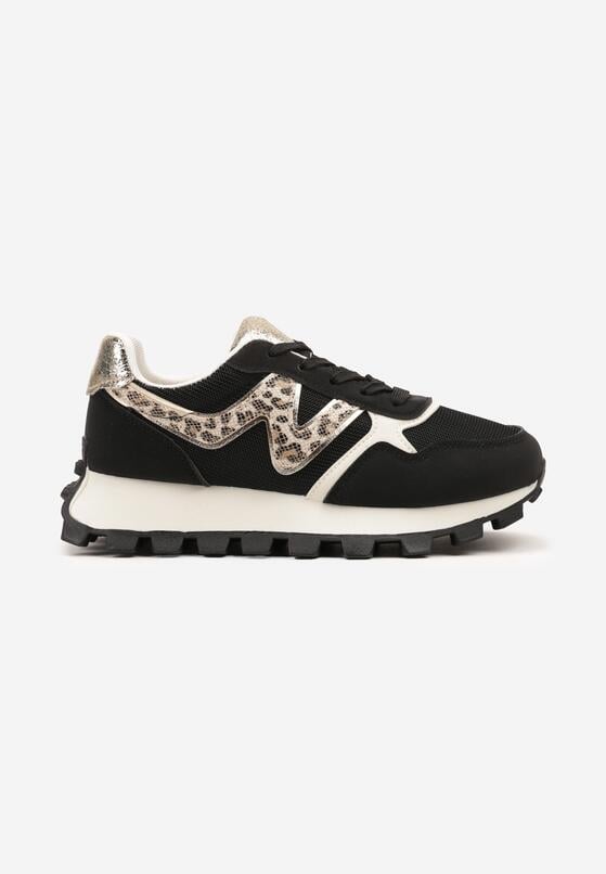 Czarne Sneakersy na Podeszwie z Tłoczeniami Zdobione Wzorem w Panterkę Gonoria 4