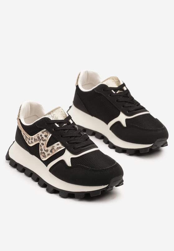 Czarne Sneakersy na Podeszwie z Tłoczeniami Zdobione Wzorem w Panterkę Gonoria 5