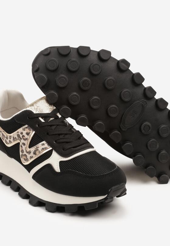 Czarne Sneakersy na Podeszwie z Tłoczeniami Zdobione Wzorem w Panterkę Gonoria 6