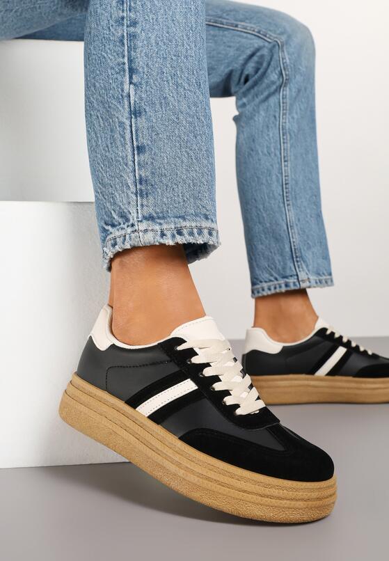 Czarne Sneakersy na Platformie w Stylu Kultowych Tenisówek Gonoriel 2