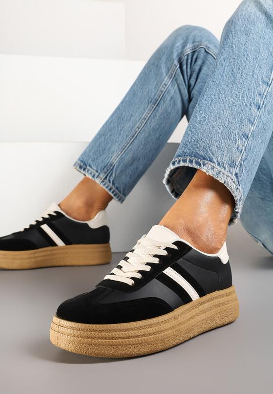 Czarne Sneakersy na Platformie w Stylu Kultowych Tenisówek Gonoriel 1