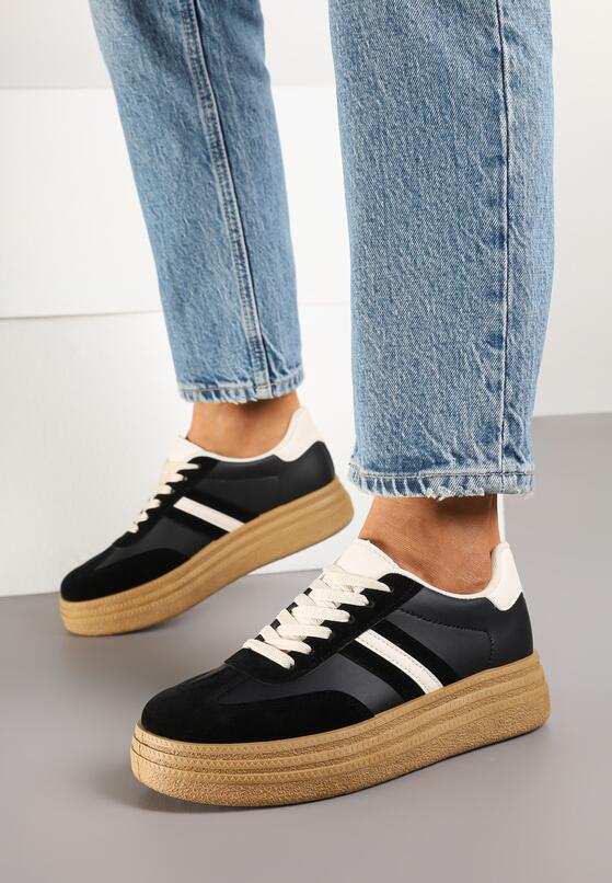 Czarne Sneakersy na Platformie w Stylu Kultowych Tenisówek Gonoriel 3