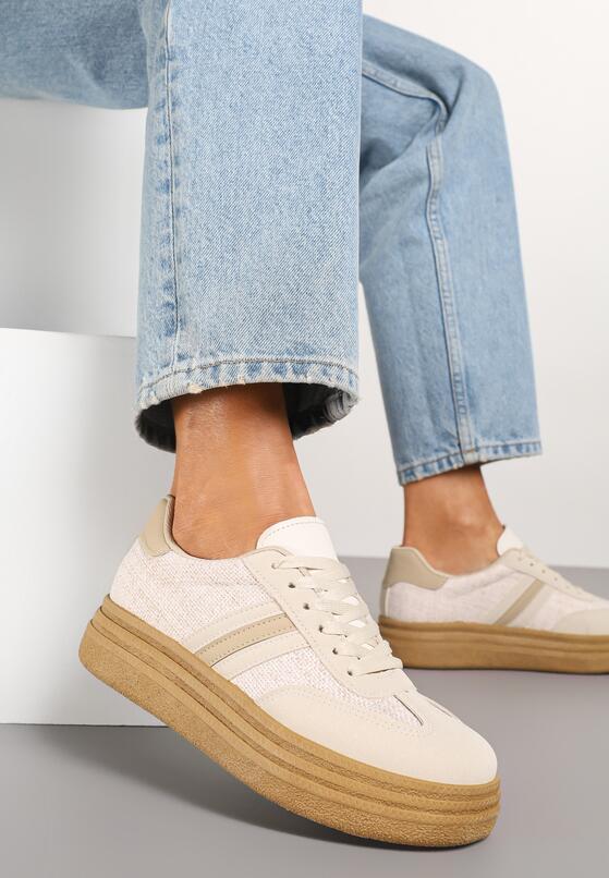 Ciemnobeżowe Sneakersy na Platformie w Stylu Kultowych Tenisówek Gonoriel 1