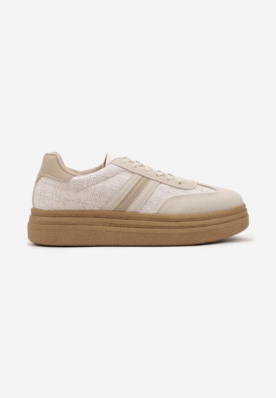 Ciemnobeżowe Sneakersy na Platformie w Stylu Kultowych Tenisówek Gonoriel 4