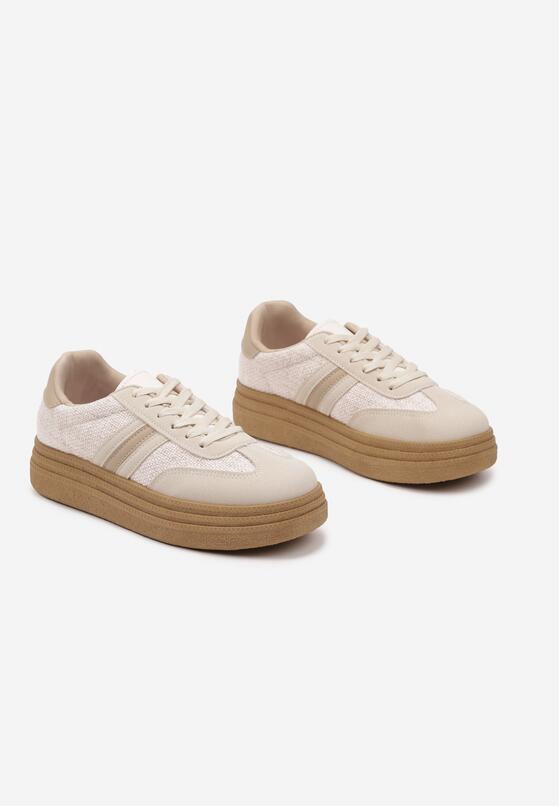 Ciemnobeżowe Sneakersy na Platformie w Stylu Kultowych Tenisówek Gonoriel 5