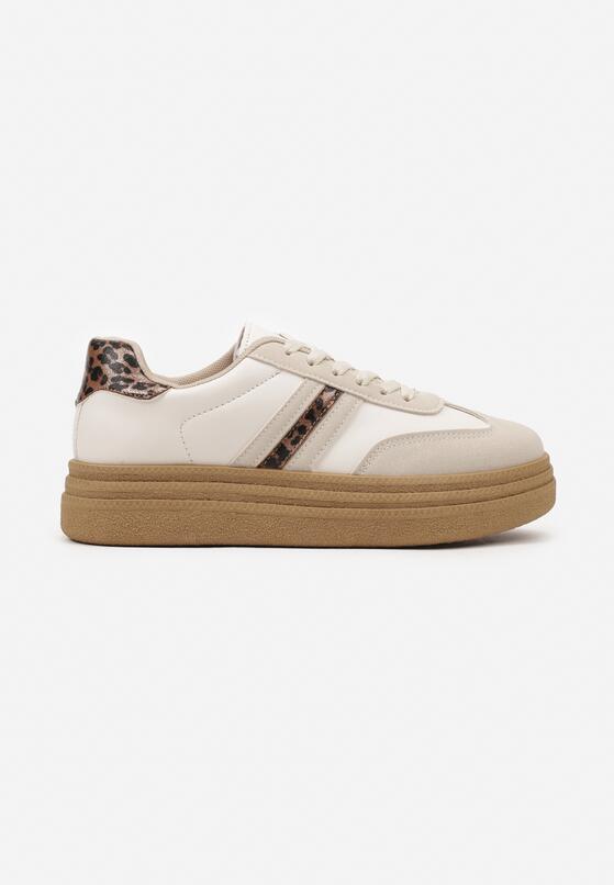 Beżowe Sneakersy na Platformie w Stylu Kultowych Tenisówek Ozdobione Wzorem w Panterkę Gonoriel 4