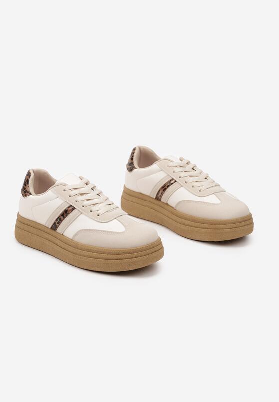 Beżowe Sneakersy na Platformie w Stylu Kultowych Tenisówek Ozdobione Wzorem w Panterkę Gonoriel 5