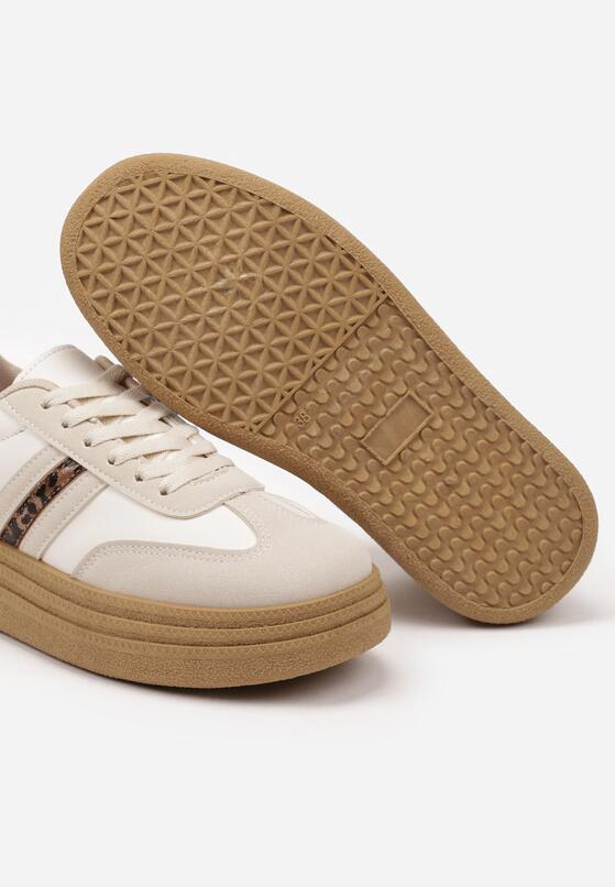 Beżowe Sneakersy na Platformie w Stylu Kultowych Tenisówek Ozdobione Wzorem w Panterkę Gonoriel 6