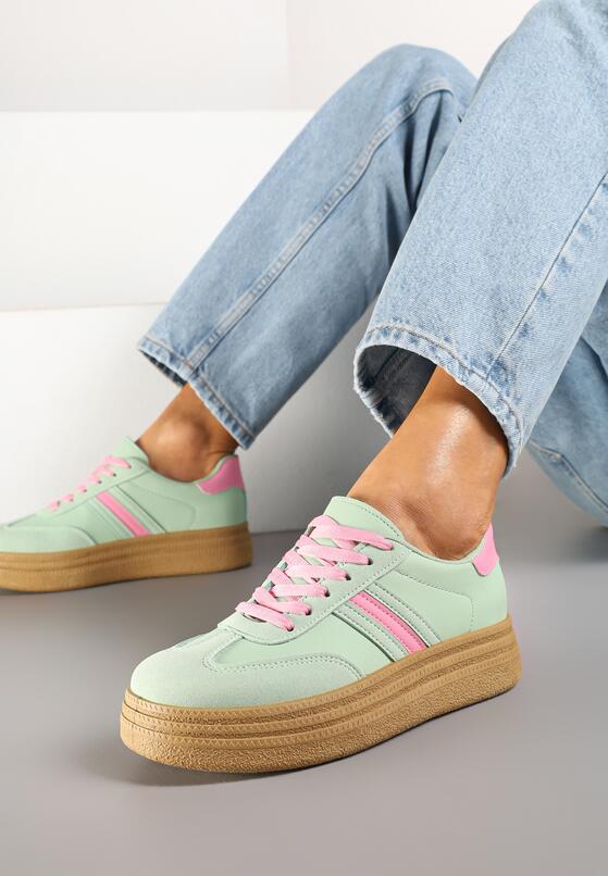 Jasnozielone Sneakersy na Platformie w Stylu Kultowych Tenisówek Gonoriel 2