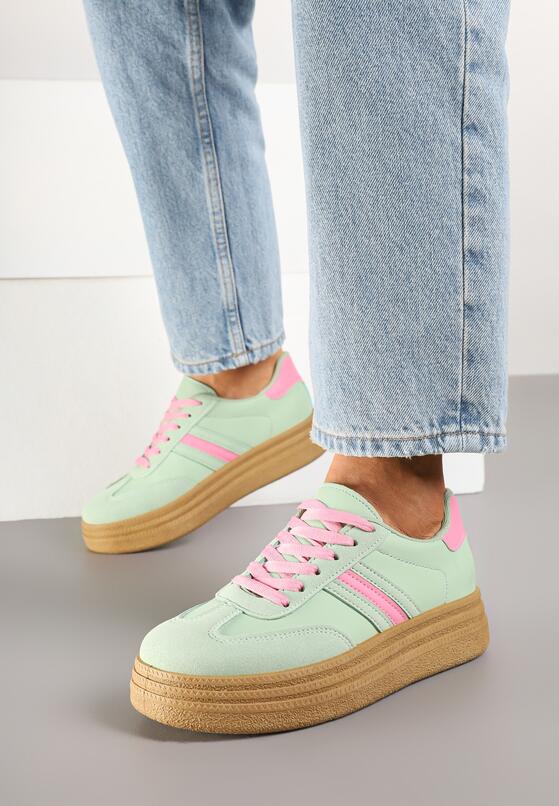 Jasnozielone Sneakersy na Platformie w Stylu Kultowych Tenisówek Gonoriel 1