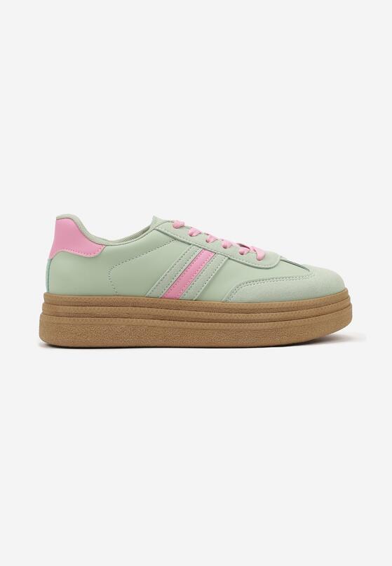 Jasnozielone Sneakersy na Platformie w Stylu Kultowych Tenisówek Gonoriel 4