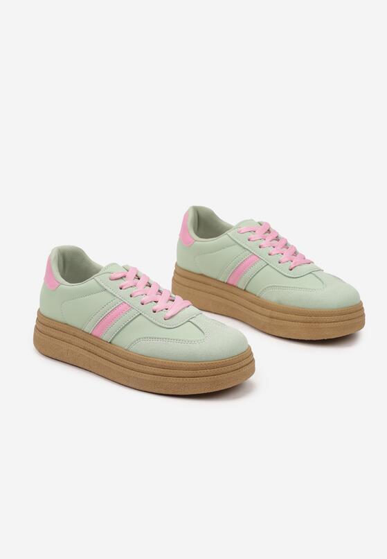 Jasnozielone Sneakersy na Platformie w Stylu Kultowych Tenisówek Gonoriel 5