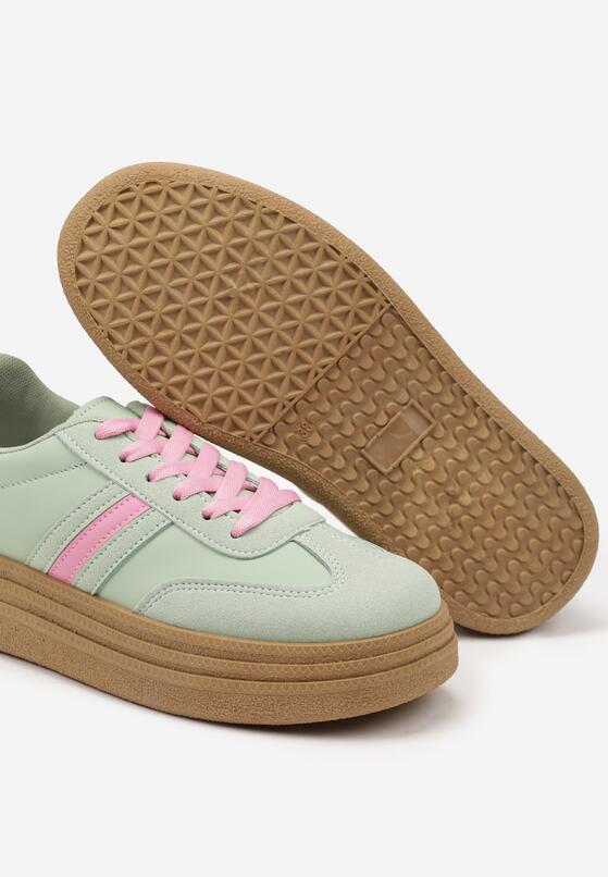 Jasnozielone Sneakersy na Platformie w Stylu Kultowych Tenisówek Gonoriel 6