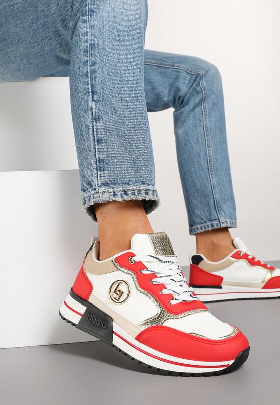 Biało-Czerwone Sneakersy Ozdobione Metaliczną Aplikacją Zolamira 2