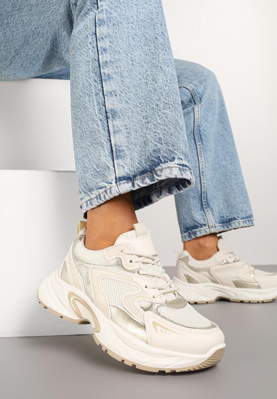 Beżowe Sneakersy z Geometrycznym Zdobieniem Leanielis 2