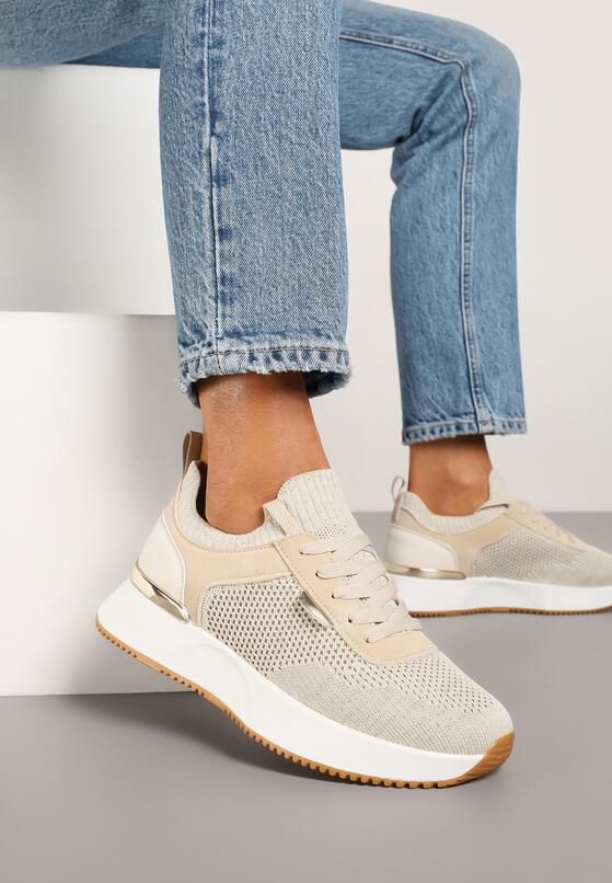 Beżowe Siateczkowe Sneakersy Dorami 2