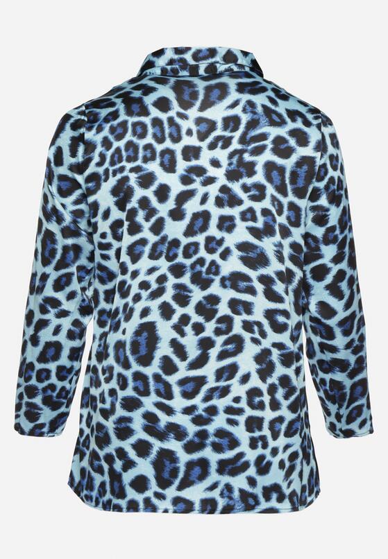 Niebieska Bluzka Koszulowa z Kołnierzykiem i Kieszonką w Panterkę Velivia 7