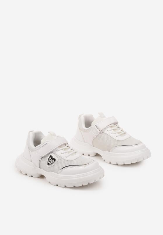 Białe Buty Sportowe Sneakersy ze Skórzaną Wkładką i Aplikacją Fonaven 2