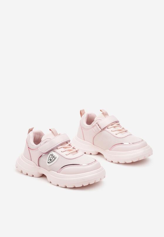 Różowe Buty Sportowe Sneakersy ze Skórzaną Wkładką i Aplikacją Fonaven 2