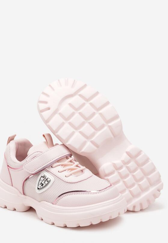 Różowe Buty Sportowe Sneakersy ze Skórzaną Wkładką i Aplikacją Fonaven 3