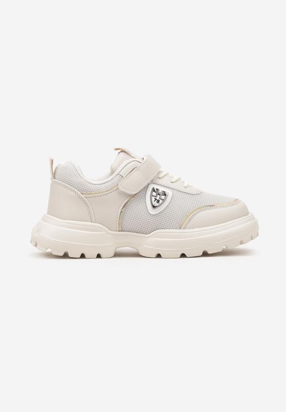 Beżowe Buty Sportowe Sneakersy ze Skórzaną Wkładką i Aplikacją Fonaven 1