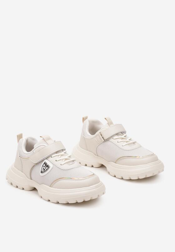 Beżowe Buty Sportowe Sneakersy ze Skórzaną Wkładką i Aplikacją Fonaven 2
