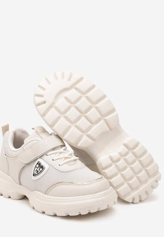 Beżowe Buty Sportowe Sneakersy ze Skórzaną Wkładką i Aplikacją Fonaven 3