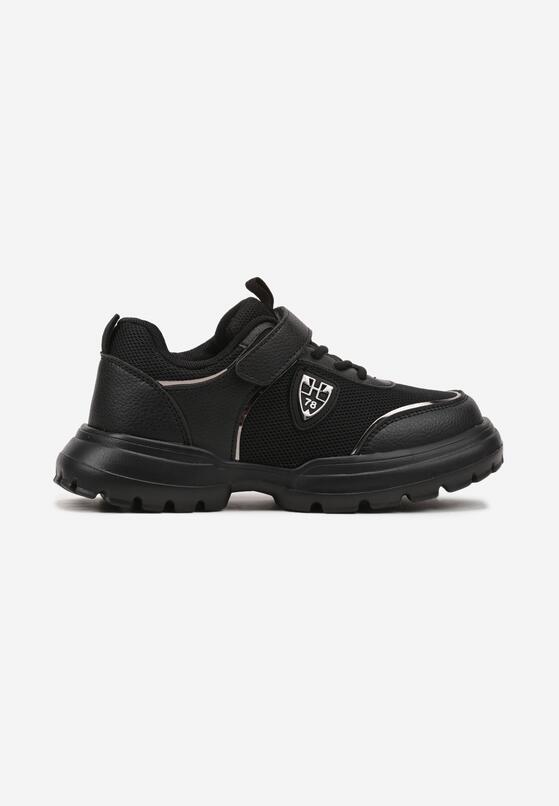 Czarne Buty Sportowe Sneakersy ze Skórzaną Wkładką i Aplikacją Fonaven 1