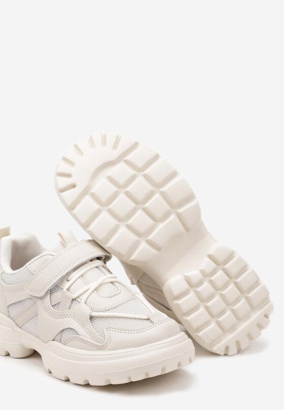 Beżowe Buty Sportowe Sneakersy ze Skórzaną Wkładką z Geometrycznym Wzorem Fonithea 3