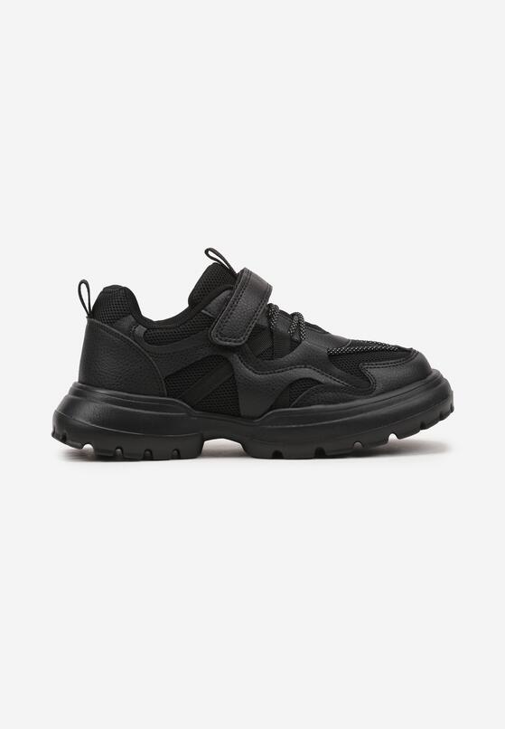 Czarne Buty Sportowe Sneakersy ze Skórzaną Wkładką z Geometrycznym Wzorem Fonithea 1