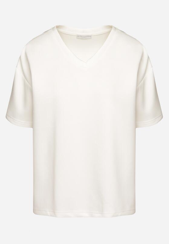 Biały T-shirt z Trójkątnym Dekoltem Foniriela 6