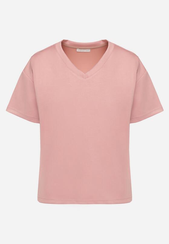 Różowy T-shirt z Trójkątnym Dekoltem Foniriela 6