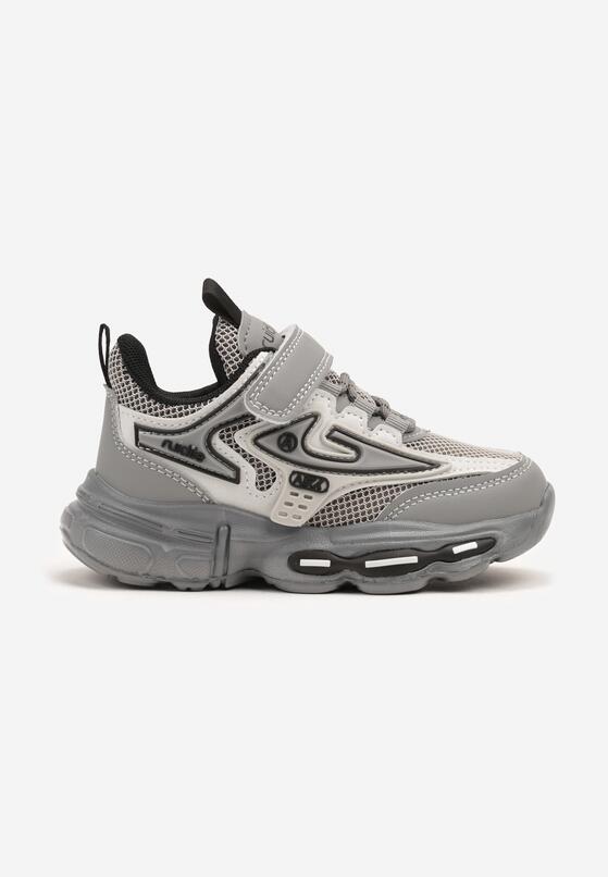 Szare Buty Sportowe Sneakersy ze Skórzaną Wkładką i Rzepem Nonadrae 1