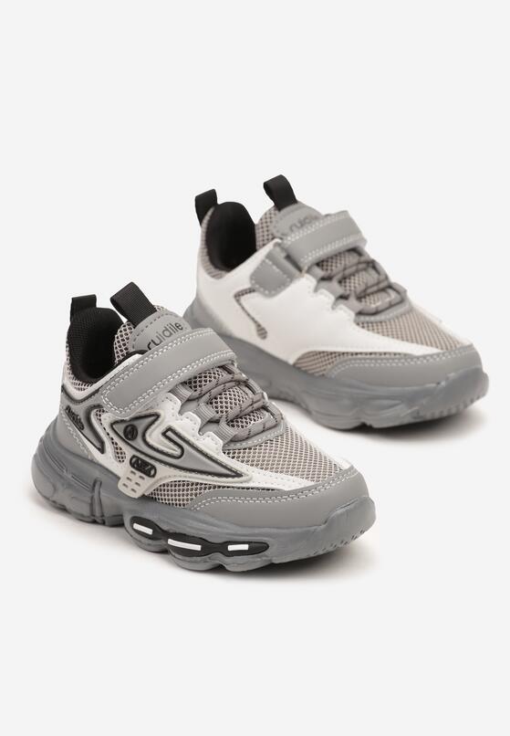 Szare Buty Sportowe Sneakersy ze Skórzaną Wkładką i Rzepem Nonadrae 2