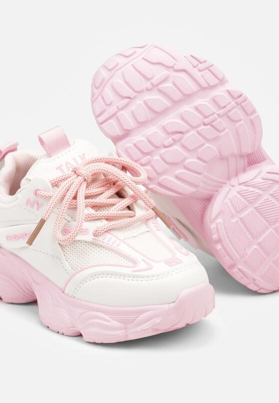 Biało-Różowe Buty Sportowe Sneakersy ze Skórzaną Wkładką i Napisem Rivreti 3