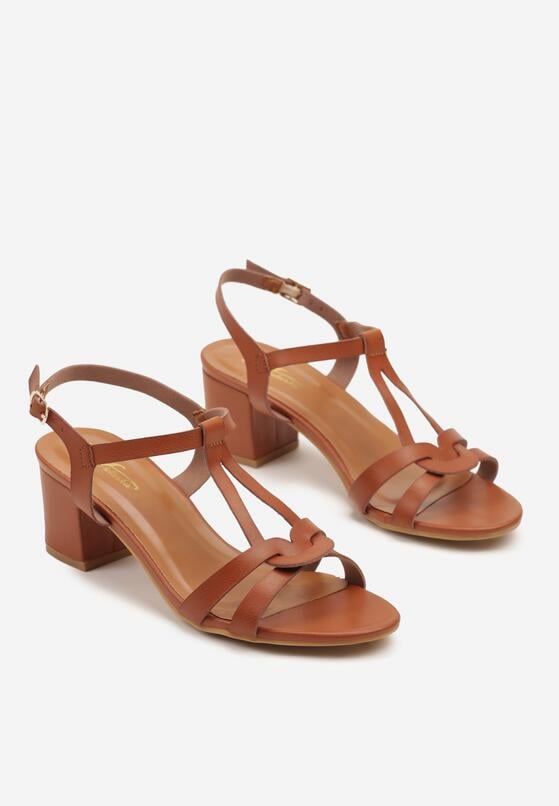 Brązowe Sandały na Słupku z Zapięciem na Klamerkę Anustara 5