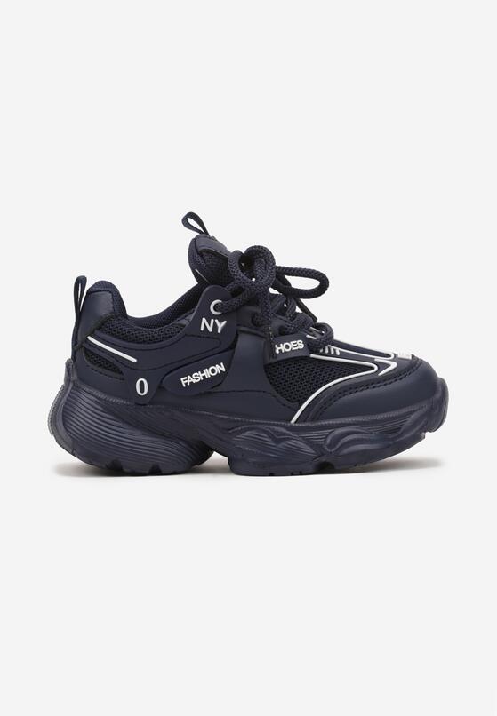 Granatowe Buty Sportowe Sneakersy ze Skórzaną Wkładką i Napisem Rivreti 1