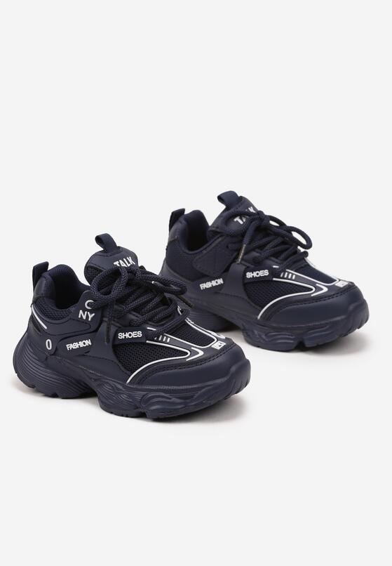 Granatowe Buty Sportowe Sneakersy ze Skórzaną Wkładką i Napisem Rivreti 2