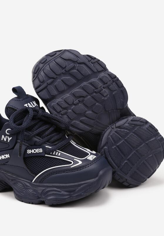Granatowe Buty Sportowe Sneakersy ze Skórzaną Wkładką i Napisem Rivreti 3