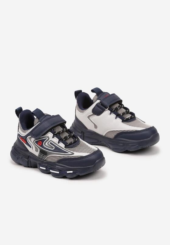 Granatowe Buty Sportowe Sneakersy ze Skórzaną Wkładką i Rzepem Nonadrae 2