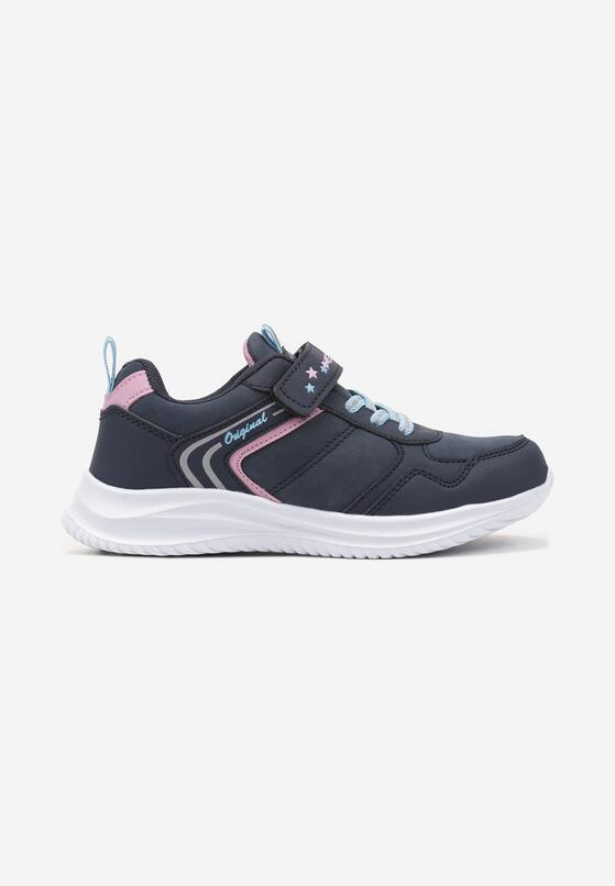 Granatowe Buty Sportowe Sneakersy z Napisem i Geometrycznym Wzorem Iloniel 1