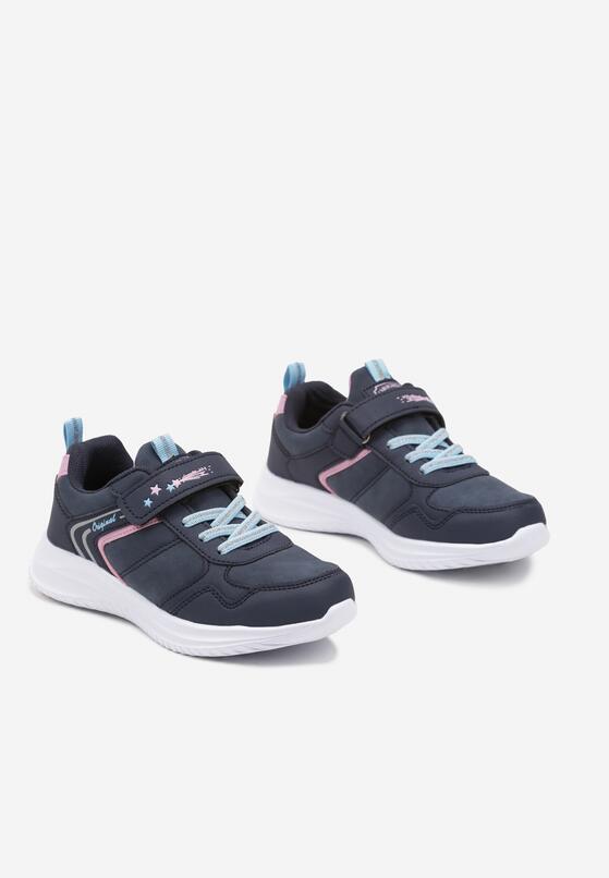 Granatowe Buty Sportowe Sneakersy z Napisem i Geometrycznym Wzorem Iloniel 2