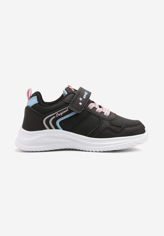 Czarne Buty Sportowe Sneakersy Ozdobione Paskami i Napisem Araleina 1