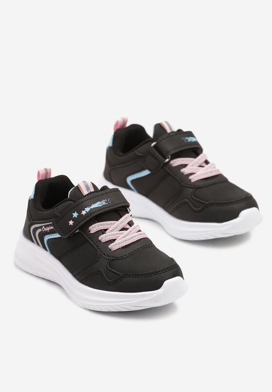 Czarne Buty Sportowe Sneakersy Ozdobione Paskami i Napisem Araleina 2