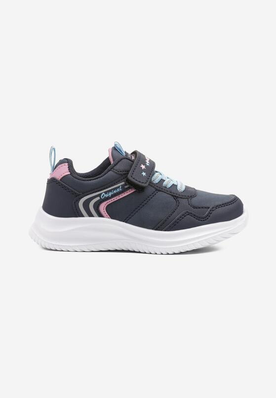 Granatowe Buty Sportowe Sneakersy Ozdobione Paskami i Napisem Araleina 1