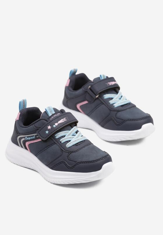 Granatowe Buty Sportowe Sneakersy Ozdobione Paskami i Napisem Araleina 2