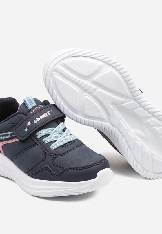 Granatowe Buty Sportowe Sneakersy Ozdobione Paskami i Napisem Araleina 3