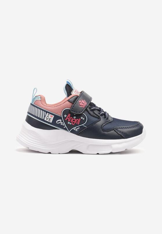 Granatowo-Różowe Buty Sportowe Sneakersy z Ozdobnym Sercem i Napisem Cilaila 1