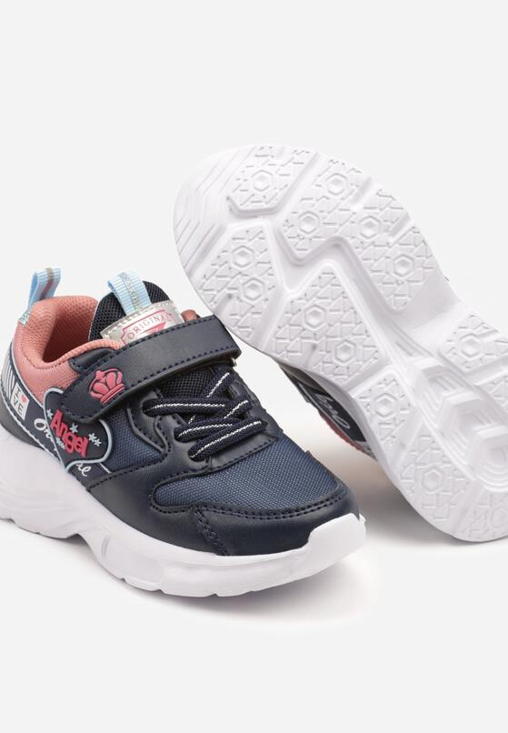 Granatowo-Różowe Buty Sportowe Sneakersy z Ozdobnym Sercem i Napisem Cilaila 3