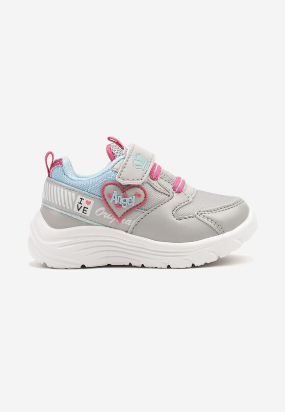 Szaro-Niebieskie Buty Sportowe Sneakersy z Sercem i Napisem Aralineis 1